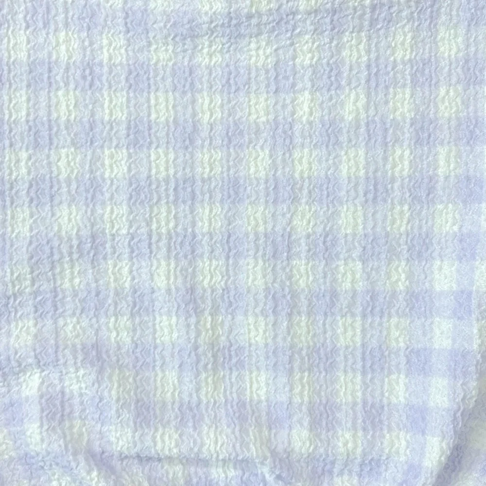 Loft Gingham Square Neck Tie Front Puff Sleeve Lilac White Top XS